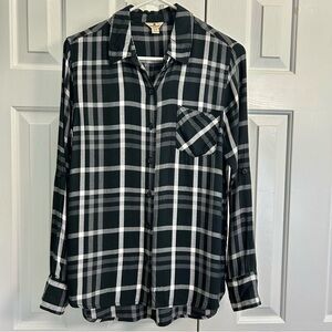 Woolrich Black & White Plaid L/Sleeve Shirt Roll Tab Sleeve Button Down Sz M
